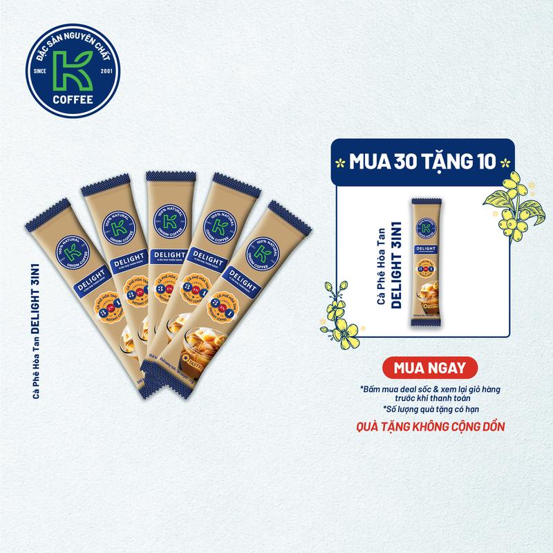 Combo 30 Gói Tặng 10 Cà Phê Sữa Hòa Tan 3in1 K Coffee Delight 17g - Thơm Ngon Đậm Vị