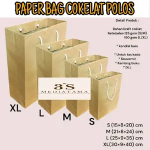 Paper Bag Polos Batik/ Cokelat/Hitam/Putih Souvernir Ukuran S M L XL Foto Paperbag