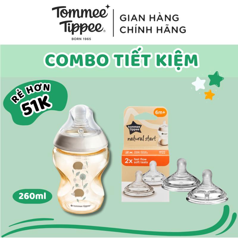 COMBO Bình Sữa PPSU Ty Mềm Tommee Tippee 260ml Hoạ Tiết Và Núm ty Silicon Thay Thế 6+ Tháng