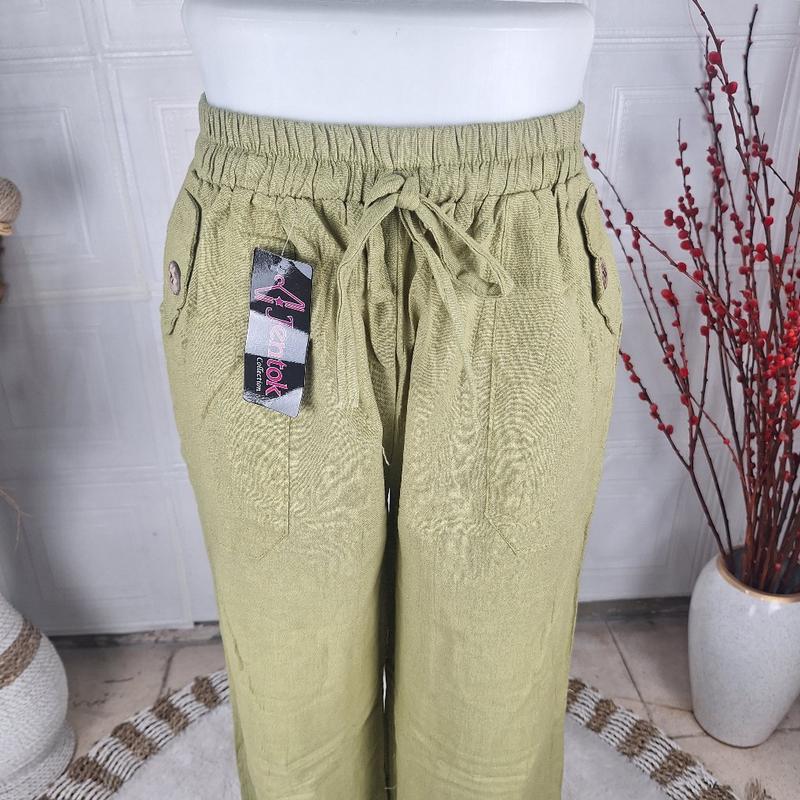 Product Introduction of Celana Kulot Cewek Bahan Linen Saku Samping Model Tempel Variasi Kancing Panjang 6