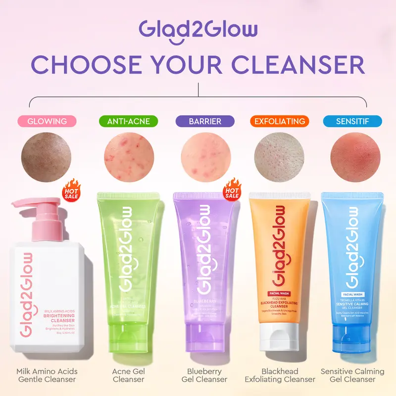Glad2Glow Cleanser gather -glowing blackhead barrier sensitif exfoliating Berjerawat Ceramide Exfoliating Mencerahkan Pencerah Wajah Arbutin Hitam Niacinamide Cooling Komedo Kusam Pha Vitamin Acid Kering Aging Pelembab 0