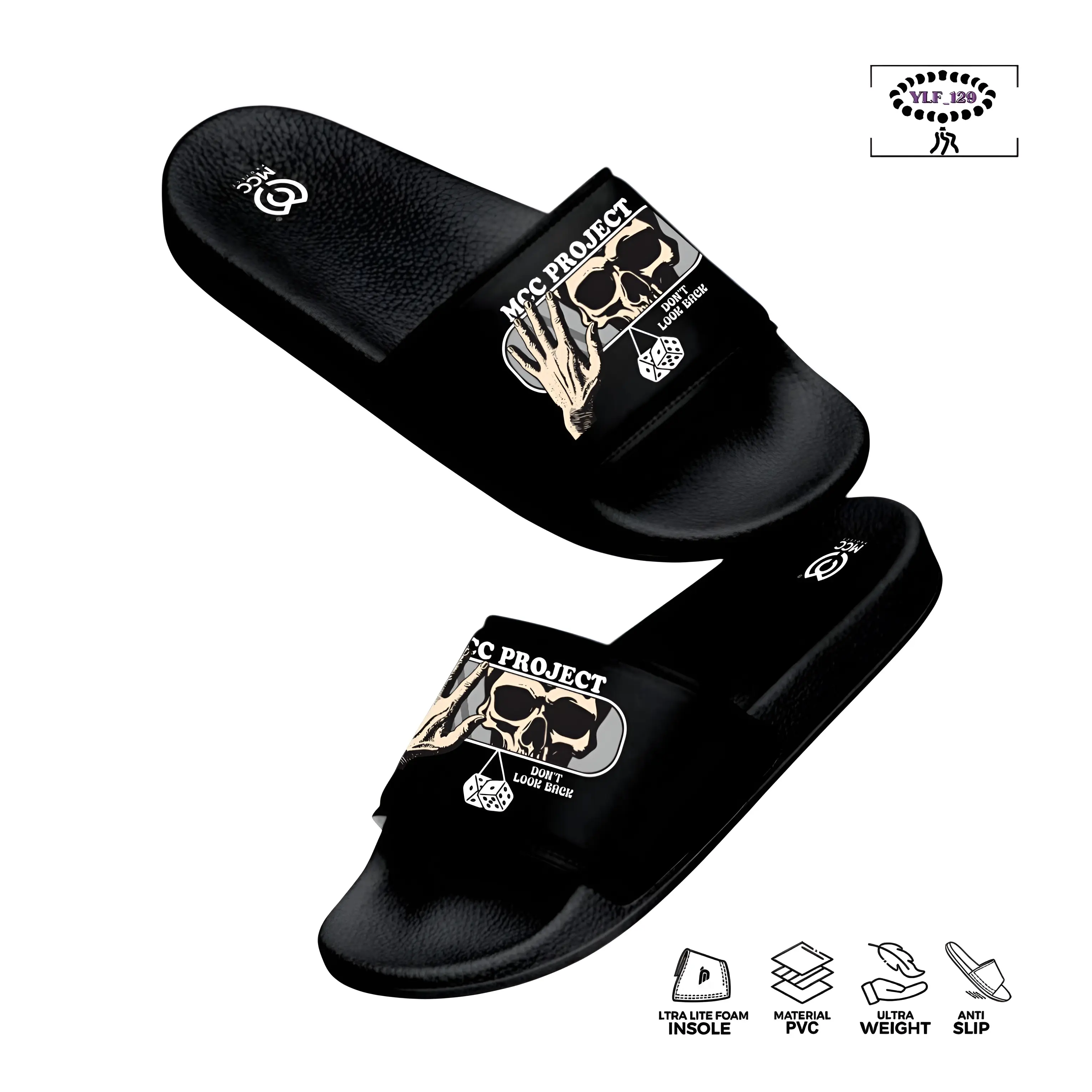 YLF129 - SPION BLACK WHITE - Promo Sandal Slop Slip On Distro Casual Pria Wanita Dewasa Shoes Sendal Karet Selop Black Hitam Ukuran 37-43
