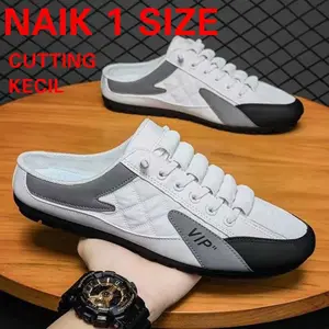 Slip on Mule Sneakers K31 Backless Sneakers Trip Sepatu Olahraga Kasual Loafers oxford Square Toe seoatu Pria Shoes Casual Hitam Putih