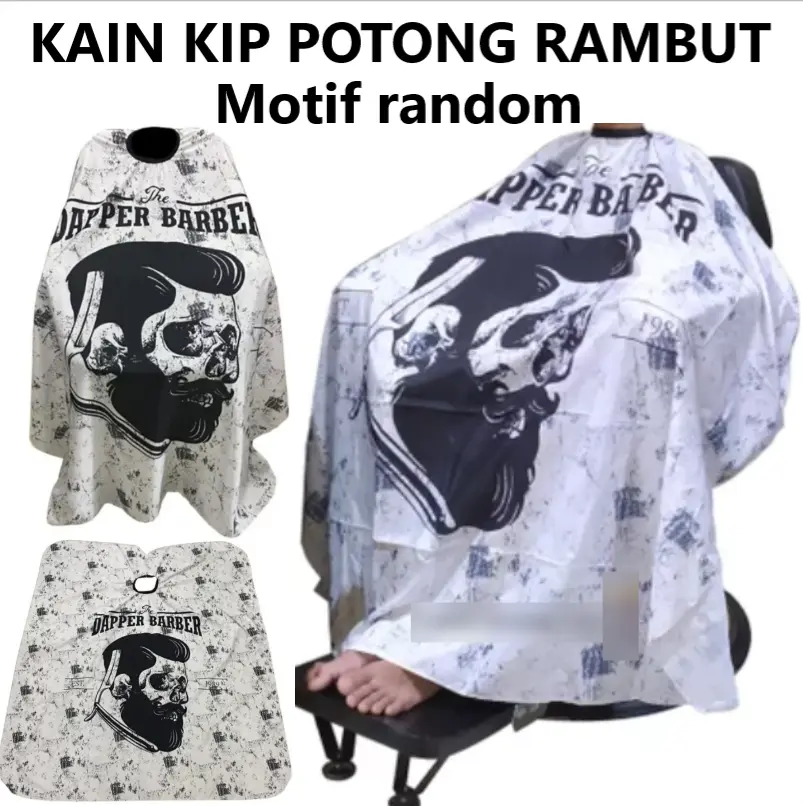 KEMEI KAIN KIP / KEP POTONG RAMBUNG / GUNTING RAMBUT / JUBAH POTONG RAMBUT BERKUALITAS DAN MOTIF RANDOM