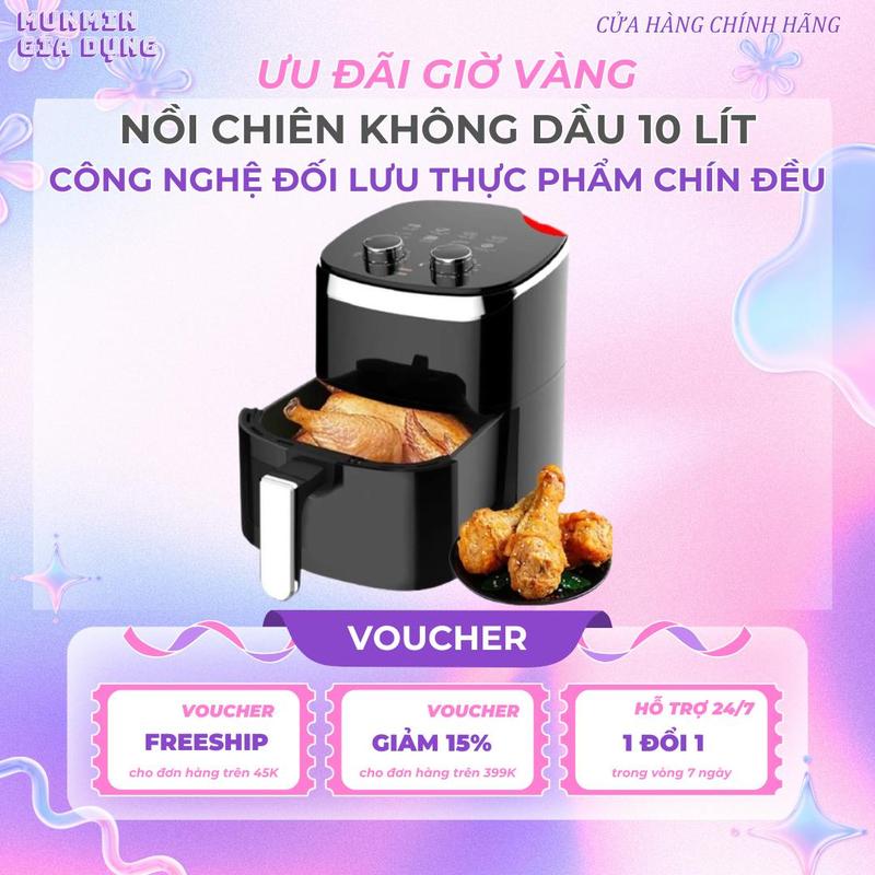 Nồi Chiên không dầu 10L Camel có nắp kính - Nướng Nguyên 1 Con gà Nhanh Tiết Kiệm Thời Gian Chiên Không Dầu Nấu Ăn