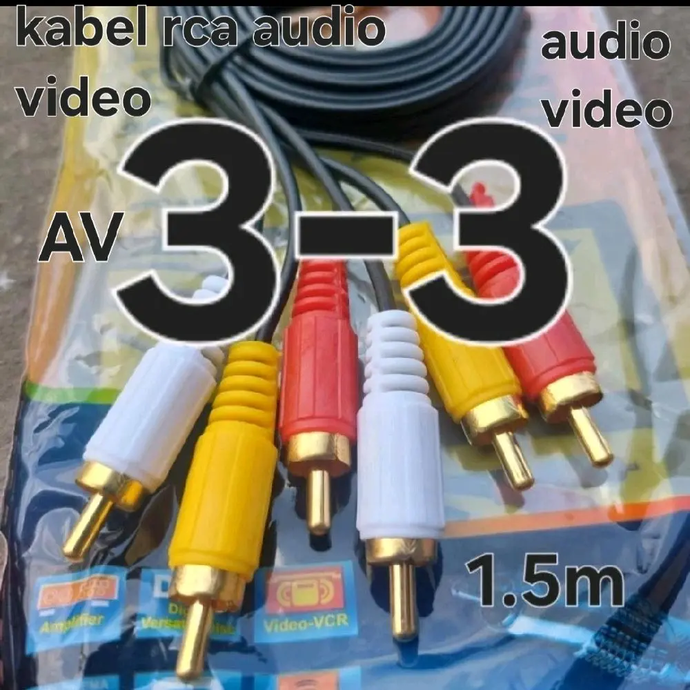 KABEL RCA 3-3  JACK RCA 1.5M CABLE RCA AUDIO VIDEO AV INPUT TV STB DVB JACK SOKET 3 WARNA MERAH HITAM KUNING VDC DVD TV LED LCD TABUNG CRT GAMBAR SUARA  M METER WARNA WARNI COAXIAL STEREO