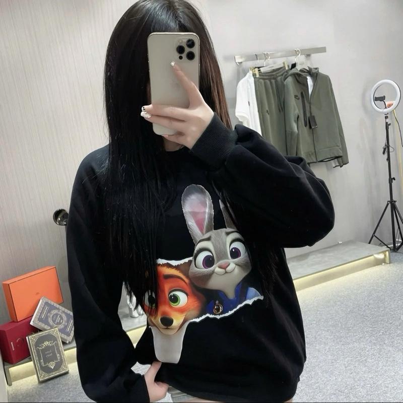 Tặng cham Áo nỉ Sweater hoạ tiết in thỏ và sói chất bông dầy dặn mềm mịn không xù lông size M và L cho nữ