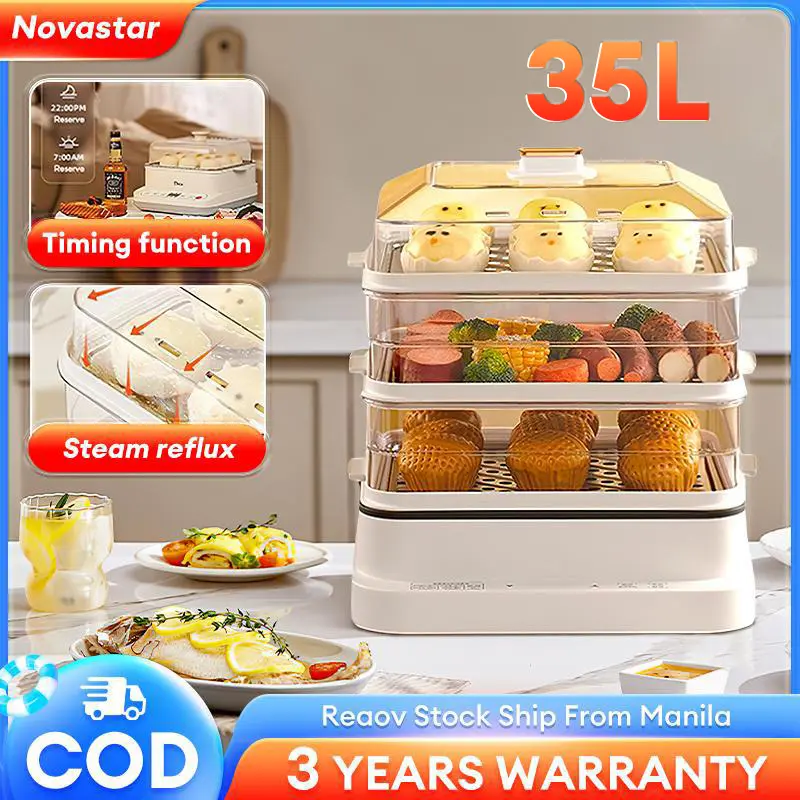 Tixx 35L Electric Smart Steamer For Siomai Timer Egg Boiler Cooker 3 Layers Detachable Large-Capacity Multifunctional Keep Warm egg  boiler tixx  electric food  steamer siopao  electric sioma  i steam er