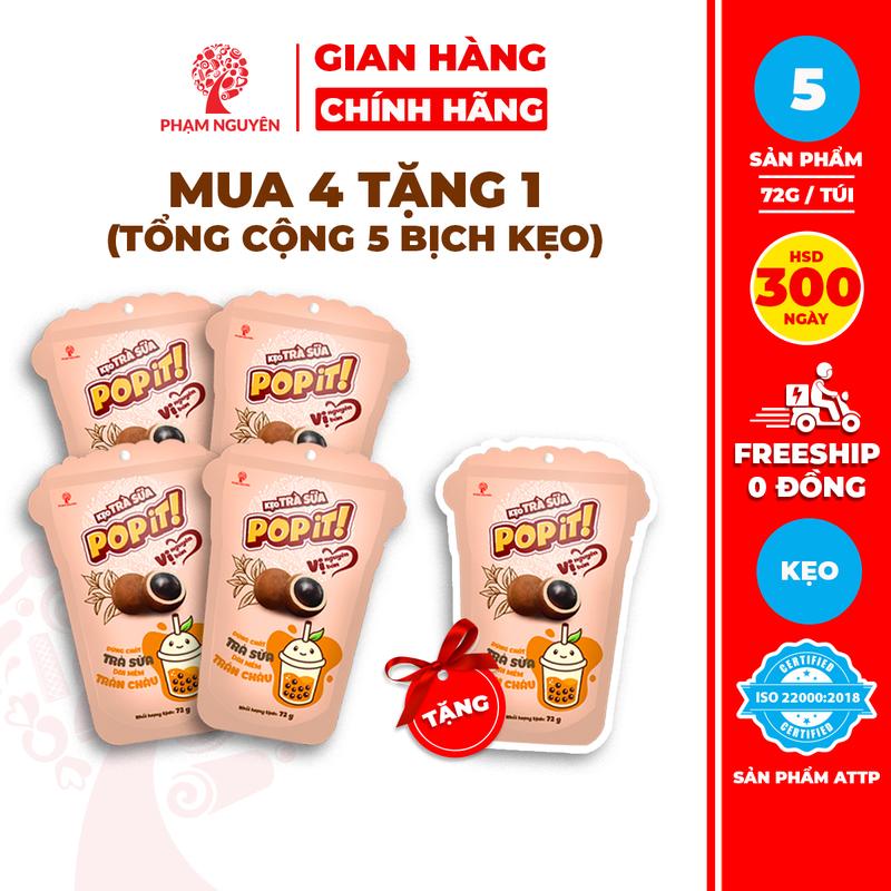   MUA 4 TẶNG 1  Tổng cộng 5 Gói Kẹo Trà Sữa Trân Châu POPIT 72g | Đồ ăn vặt | Food | Candy Snack 
