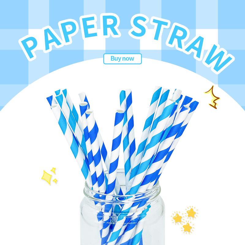 25pcs blue combination paper straws, striped design, beverag - TikTok ...