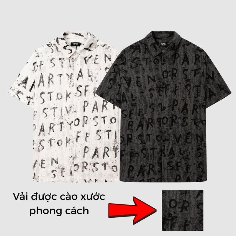 Áo sơ mi Chữ Rách bản TOPGU cổ đức, vải Conton mền mịn Menswear Nam Shirt Có Cổ đức
