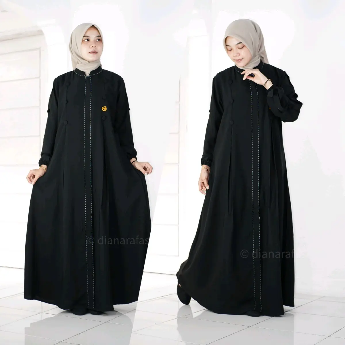 Gamis ASIRA Full Hitam Mix Kancing Bungkus Terbaru - Muslim Wanita Syari Mewah Nyaman Dress Cantik