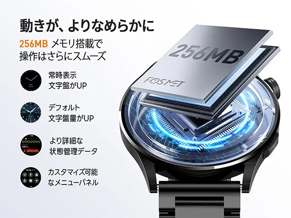 大人気【2026最新・第3世代】スマートウォッチ Chat GPT FOSMET QS40 iPhone アンドロイド対応 Smart Watch 丸型 メンズ 10日間のバッテリー持ち 常時表示 AI文字盤 1.43インチ AMOLEDディスプレイ サファイアガラス搭載 通知や通話機能付き自動運動検知 3ATM防水 付属ベルト2本