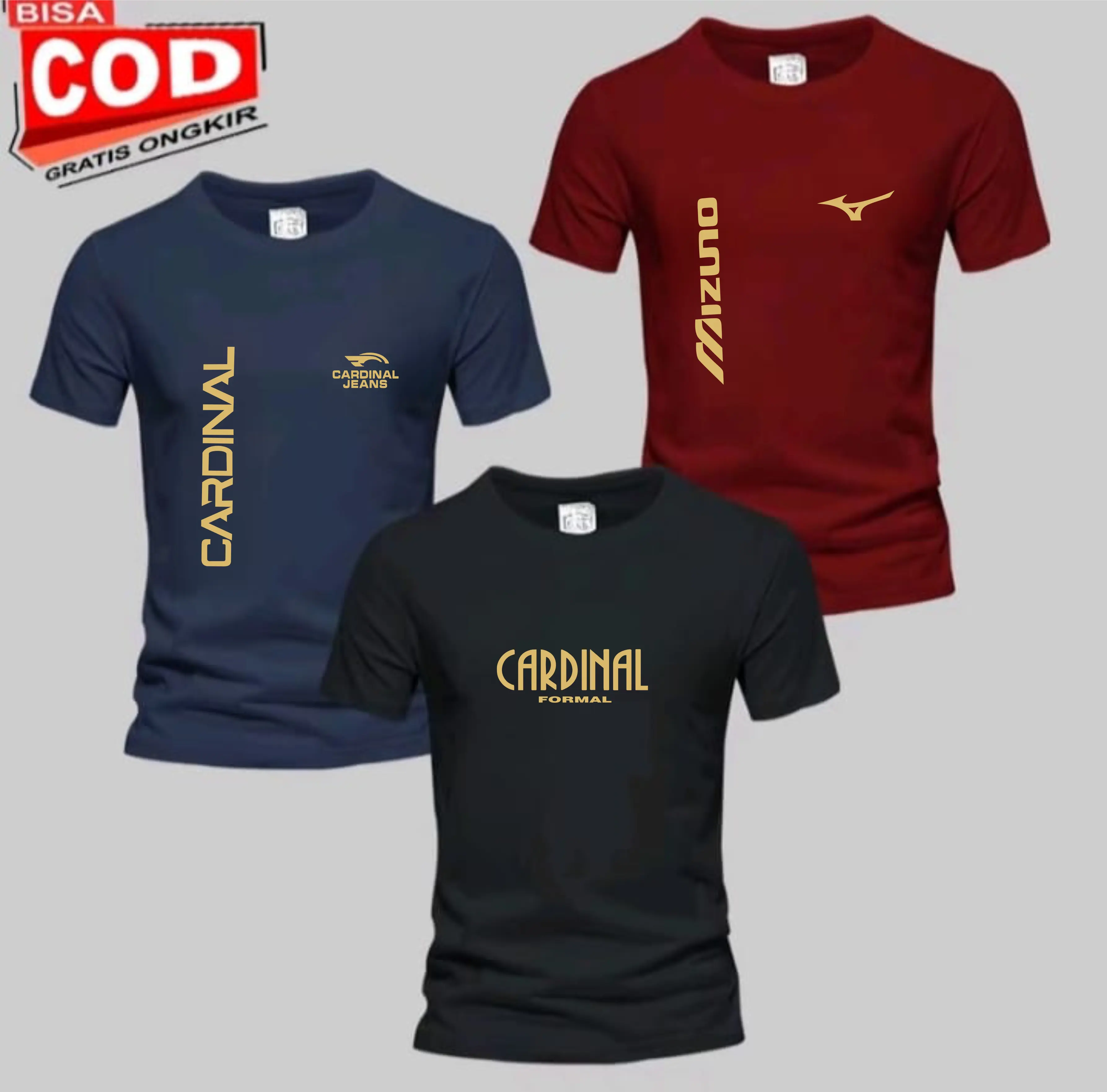 PROMO COD ( BAHAN TEBAL ) BUY 1 GET 3PCS Kaos Distro 100% COTTON Kaos Pria I  Wanita Kaos Distro Lengan pendek logo C4DINAL FORMAL- MIZUNO TEX KIRKA PRIN GOLD PREMIUM