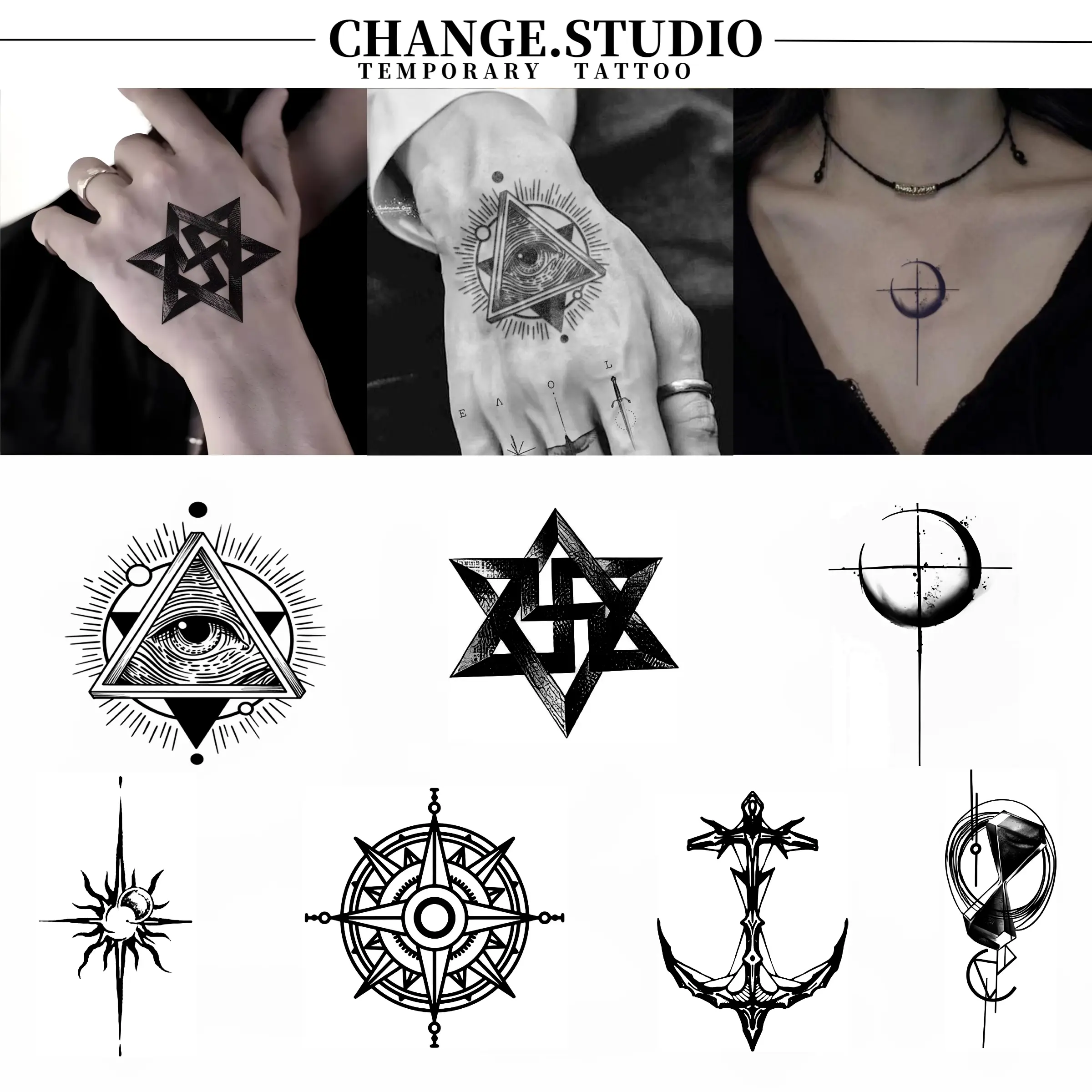 Compass God's Eye Hand Back Tattoo Temporary Tattoo Lasts 15 Days Waterproof and Rub-Resistant. Tattoo Sticker