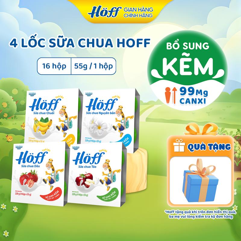 Sữa chua HOFF cho bé ăn dặm mix 4 vị bổ sung canxi kẽm vitamin B chất xơ, Men Vi Sinh hỗ trợ hệ tiêu hóa 4 lốc (16 hộp x 55g) - LIVE