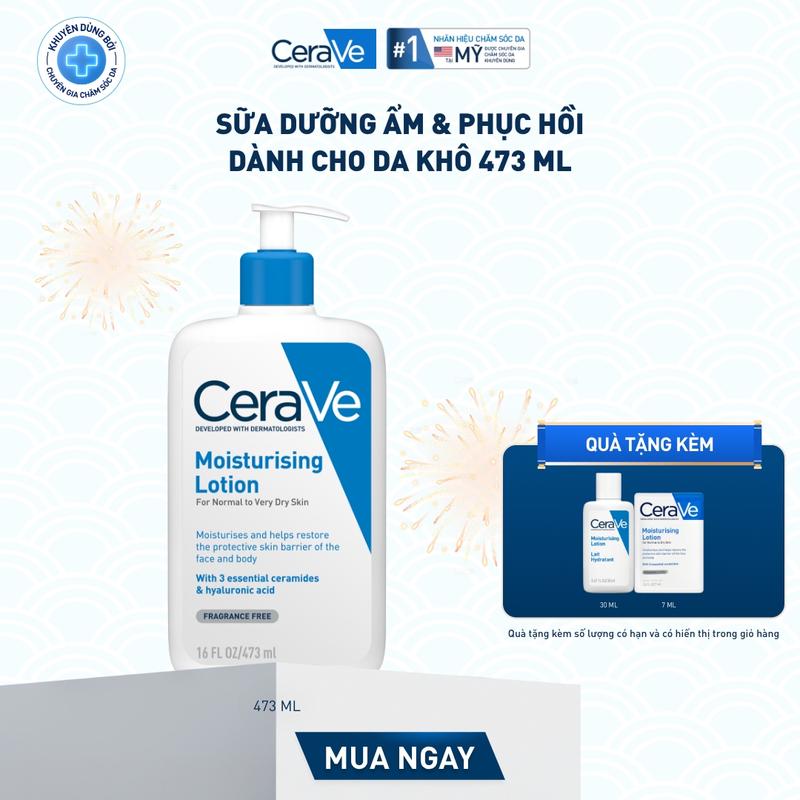   DEAL HOT  Sữa dưỡng giúp dưỡng ẩm dành cho da khô Cerave Daily Moisturizin Lotion 473ML; thấm nhanh giúp phục hồi chuyên sâu giữ da ẩm mịn suốt 48 giờ không gây bí da. DÙNG CHO DA MẶT VÀ CƠ THỂ_ Chăm sóc da_Kem & Sữa dưỡng thể_Skincare cho Nam và Nữ 
