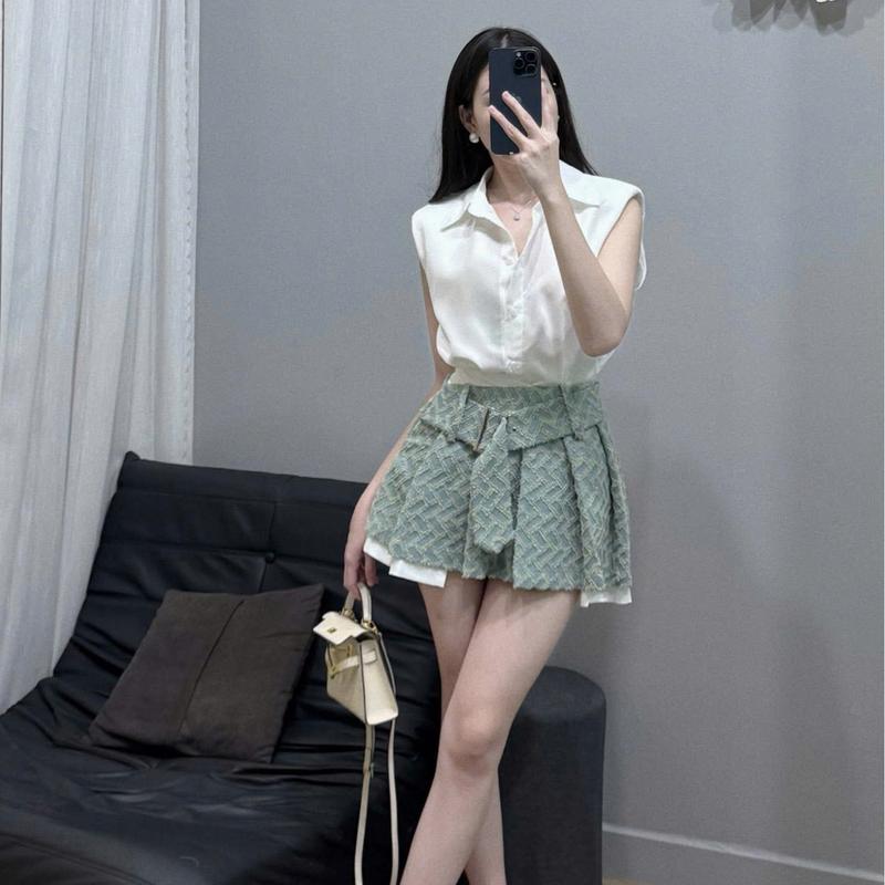 Sét Áo Trắng Đệm Vai Mix Chân Váy Bò Đai Dành Cho Nữ Sang Chảnh by T.LINH STORE 68