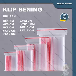 Plastik Klip Ziplock Bening 1 Pack Isi 100 Pcs Ukuran 3X5 4X6 5X8 6X10 7X10 8X12 8.7X13 10X15 11X17