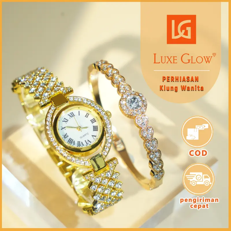 LuxeGlow  Beli jam tangan dapat gelang gratis. Bayar di tempat saat barang diterima. Jam tangan wanita berlian emas berkilauan. Tidak luntur. Angka Romawi. Produk baru. Kegiatan diskon khusus. 0