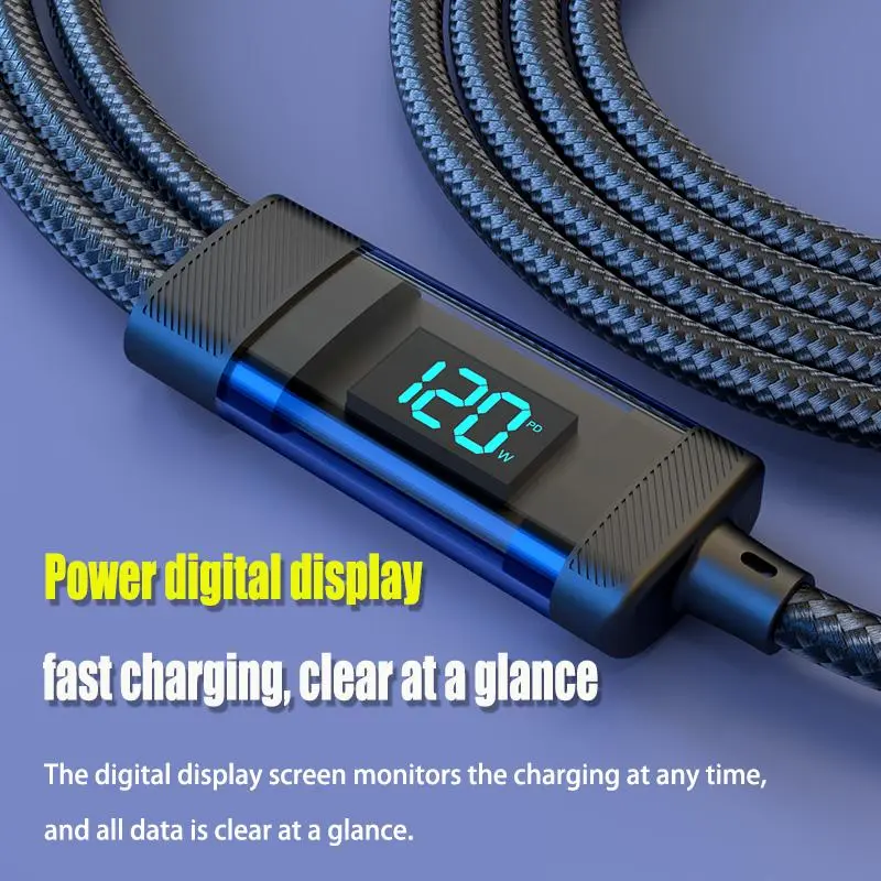 Kabel data tampilan digital pintar 3 in 1 pengisian cepat 120W cocok untuk ponsel Apple dan Android Charger Cable Adaptor Adapter 3