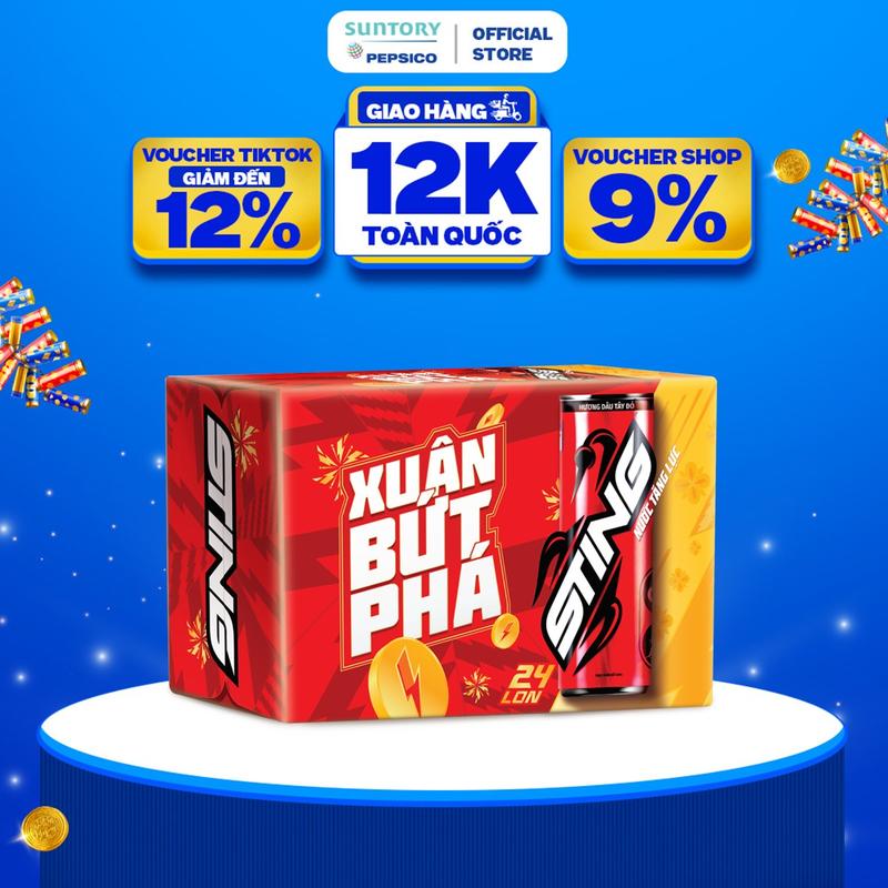 Thùng 24 Lon Nước Tăng Lực Sting Dâu 320ml lon