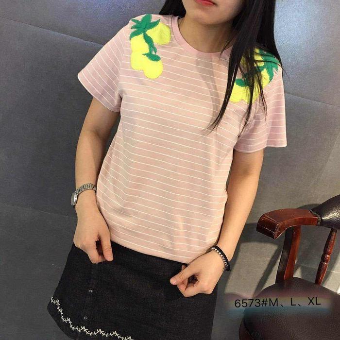 Kaos Fashion Wanita Ala Korea - Fruity Summer Stripe 6573 - Salmon, L
