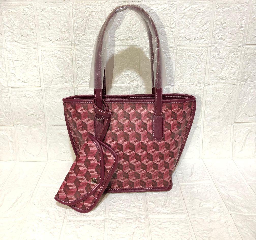 Ready Stock Tote Bag Heera Tas Bahu Wanita Goyo Bag Tas Shoulder Kulit Motif Kubus Elega dan Praktis