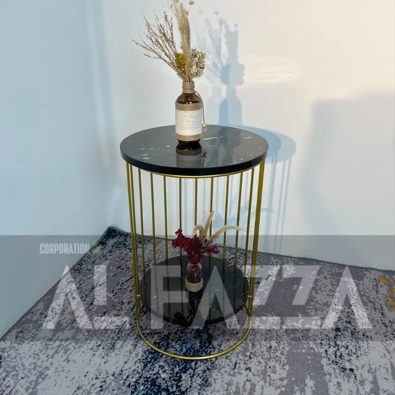 Coffee table CASSANOVA rangka Besi motif Marmer Aesthetic Diameter 40 Tinggi 60cm Furniture Blockboard 18mm 1
