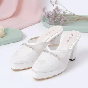 Syhafira - Amora Selop Pesta Pengantin Wanita Hak Tahu 9Cm Putih