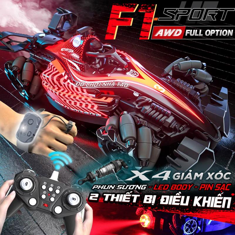 F1 bản Full 4 giảm xóc Siêu xe đua F1 PRO Drift Sport điều khiển từ xa pin sạc phun sương xả khói dẫn động 4 motor lốp xoắn đèn led cho bé Đồ Chơi Toy