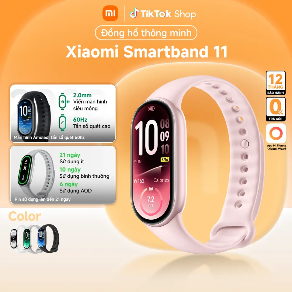 Vòng đeo tay thông minh Xiaomi Band 11 - Màn hình AMOLED 1.72" - 150+ chế độ thể theo - Kháng nước 5ATM - Pin lên đến 21 ngày - Hàng chính hãng,smartwatch