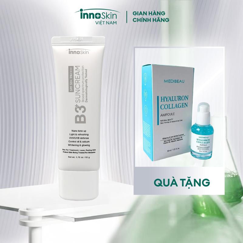 LIVE T12 DDD HV V12a - 1 tuýp kem chống nắng Innoskin nano toneup màu xám tặng 1 serum ha bakuchiol Medibeau