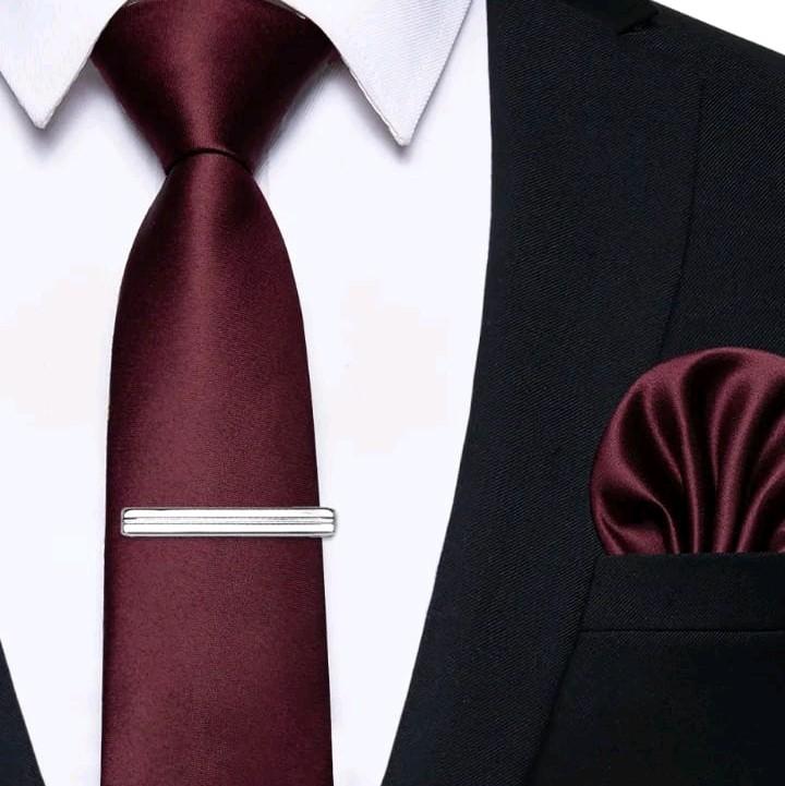 Dasi instan  pria plus penjepit dasi silver metalik dasi 3inchi 8 cm+ pocket square 3 in 1 packing box 4