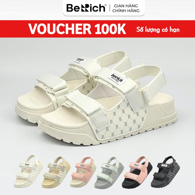 Giày Sandal Nam Nữ BERICH Quai Ngang Màu Be Kem Siêu Nhẹ - Bền - Êm - Dễ Thương BE977 IN Hoạ Tiết
