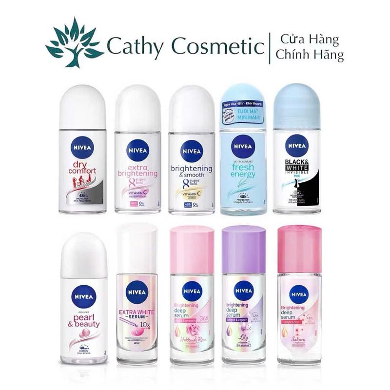 Lăn Khử Mùi Nivea Extra Whitening Trắng Mịn Mờ Thâm Cho Nữ 50ml - Chăm Sóc Da Hiệu Quả & Khử Mùi Tối Ưu - Cathy Cosmetic Chính Hãng