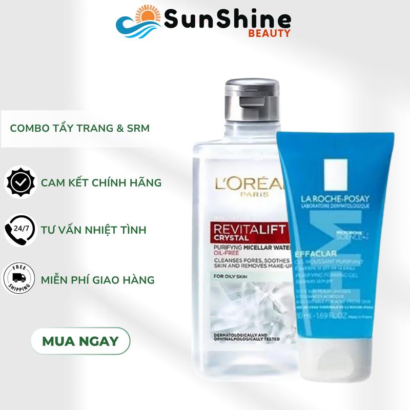  COMBO Nước Tẩy Trang Loreal 95ml & Sữa Rửa Mặt Laroche Posay 50ml Cho Mọi Loại Da 
