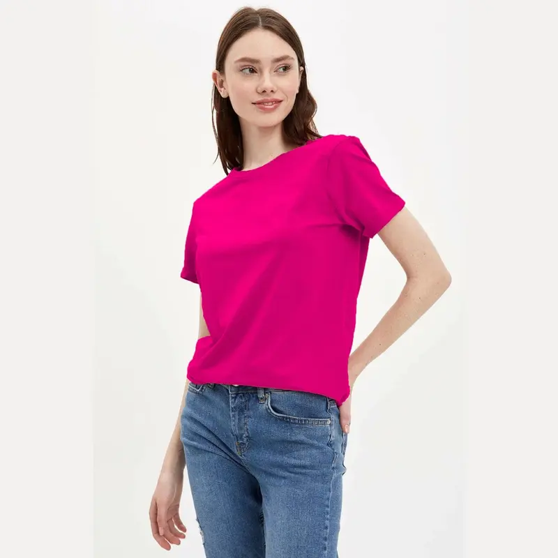 Baju Kaos Warna Pink Fanta Lengan Pendek Polos O Neck Unisex Bahan Katun Combed 30s Adem Kualitas Premium 3