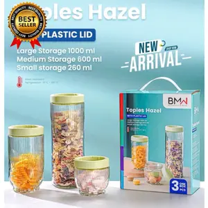TOPLES KACA GLADIES HAZEL SET 3 PCS / TOPLES TEMPAT PENYIMPANAN KUE KERING LEBARAN IDUL FITRI KACA KEDAP UDARA TERMURAH BEST SELLER