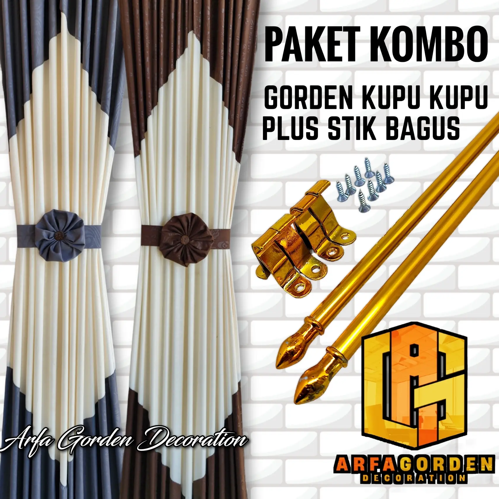 Paket Kombo Gorden KupuKupu Plus Stik Bagus Siap Pasang Gorden Wajik