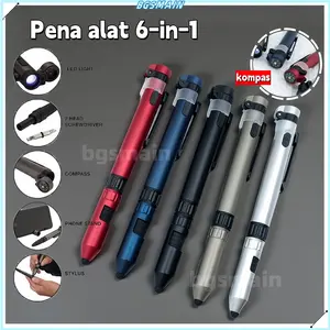 6-in-1Fungsi Dalam Satu Alat Multifungsi Pulpen Alat Tulis Universal Untuk Luar Ruangan Bisa Menulis Teks Bisa Digunakan Sebagai Senter Obeng Kompas Dudukan Ponsel Bisa Digunakan Sebagai Stylus Ponsel Multifungsi Alat Peraga Luar Ruangan Yang Berguna
