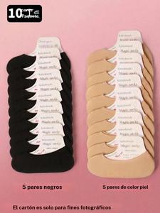 10/20 pares de calcetines invisibles para mujer, calcetines acolchados de paso muy bajo, calcetines invisibles antideslizantes, adecuados para mocasines y zapatos planos tipo barco, medias para mujer, calcetines y medias en tono piel negro