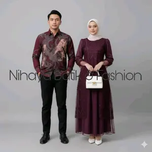 Nihaya Batik & Fashion - Setelan Pasangan Batik Elegan Warna Marun dengan Detail Bordir dan Rok Maxi untuk Acara Formal Muslim Gojo Satoru abaya wanita one set daily ukhti baju satu 1 outfit lebaran gamis ceruty Mewah triset Dress Cantik malay floral gami
