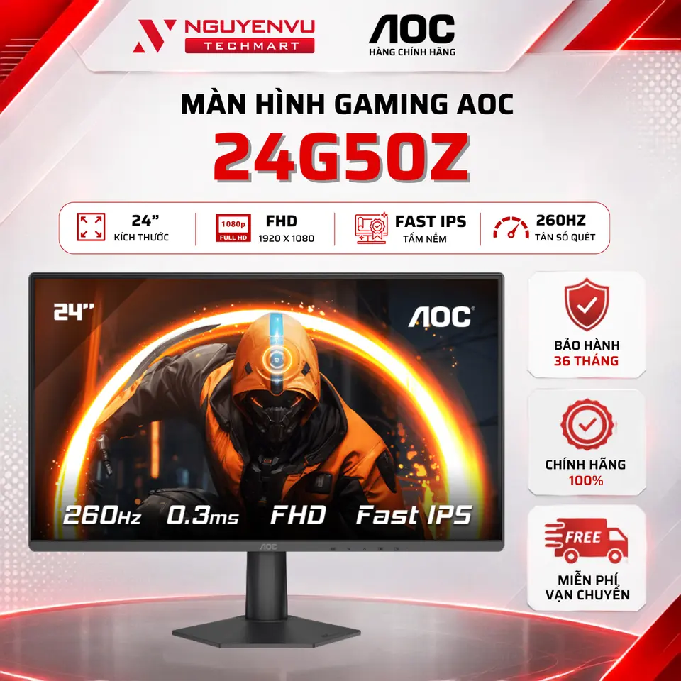 Màn Hình Gaming AOC 24G50F 180hz | 27G50F 180hz | 24G50Z | 27G50Z (FHD / Fast IPS / 260Hz / 0.3ms) - Bảo Hành 3 Năm