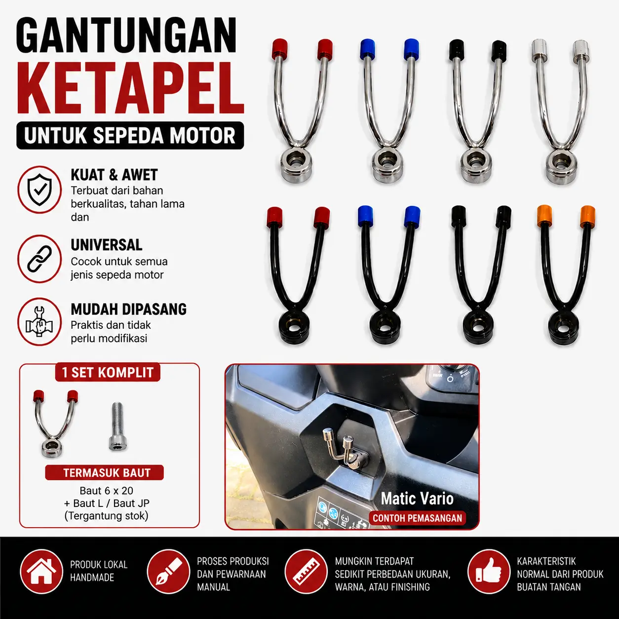 Gantungan Cantolan Barang Variasi Model Ketapel Material Monel Universal