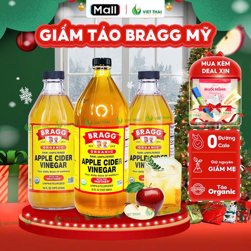   CHÍNH HÃNG  Giấm Táo Bragg Có Giấm Cái - Dấm Táo Mỹ Thức Uống Healthy Eatclean Gia Vị Nấu Ăn Trộn Salad  Việt Thái Organic  