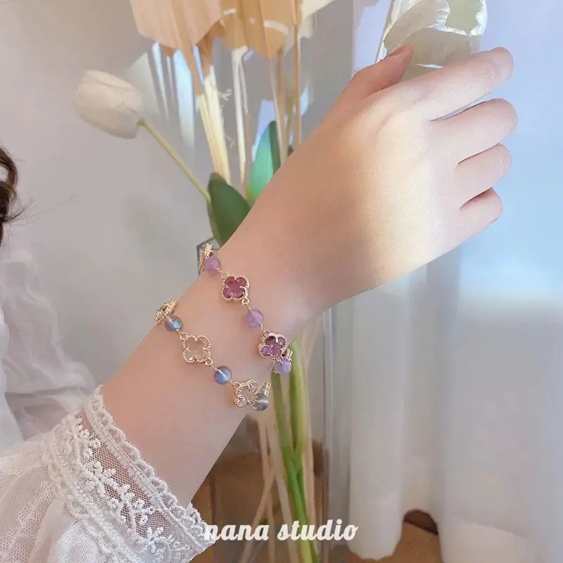 H-girl888 High & quality COD Gelang giok serut hijau bunga titanium Gelang Four Leaf Grass Bracelet 2024Perhiasan Titanium Bracelets Daisy 8