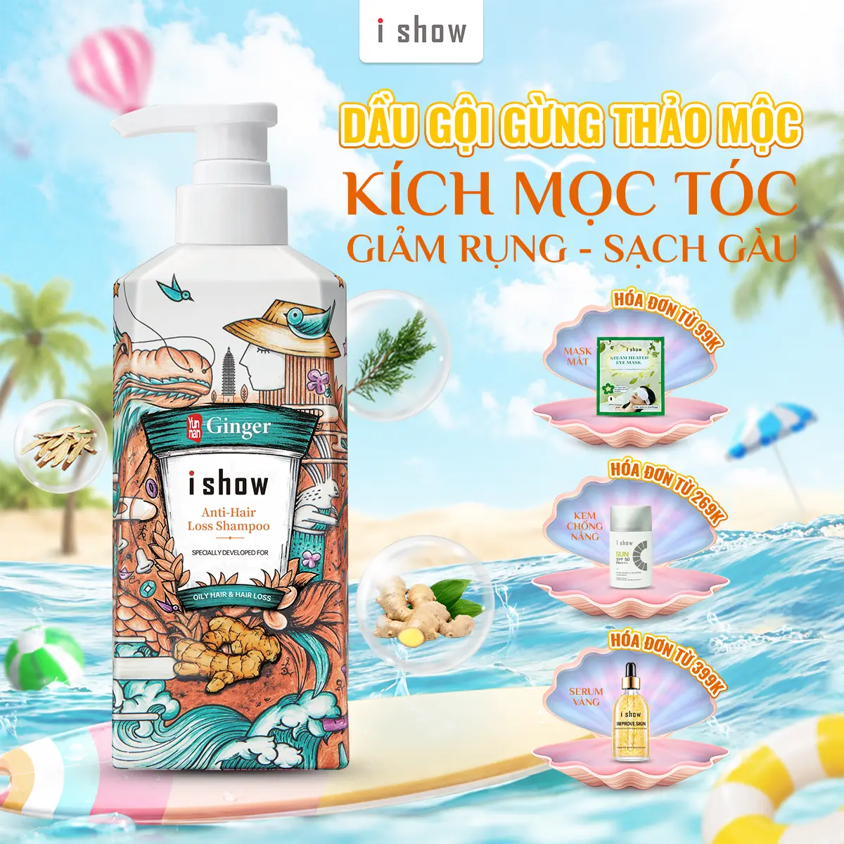 Dầu Gội Gừng Kích Mọc Tóc Hỗ Trợ Giảm Rụng Dưỡng Tóc Chắc Khoẻ - Dầu Gội Thảo Mộc ISHOW