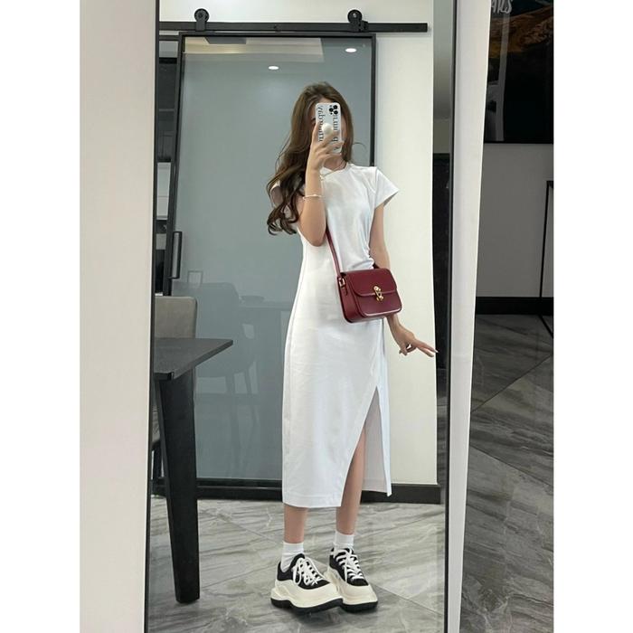 Promo 7825 korean summer black midi dress with sleeves semi formal dress  elegant slit dress for woman casual xl - 1321, XS - Kota Administrasi  Jakarta Utara - Herthaduga1209 | Tokopedia