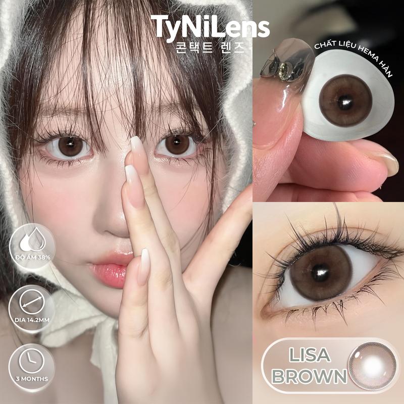 Kính Áp Tròng Lens Mắt Nâu Pink Tây Douyin LISA BROWN Giãn Nhẹ 14.2mm | Kèm khay